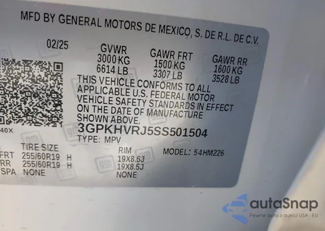 2025 Honda Prologue Ex из США, поврежденный, VIN 3GPKHVRJ5SS501504